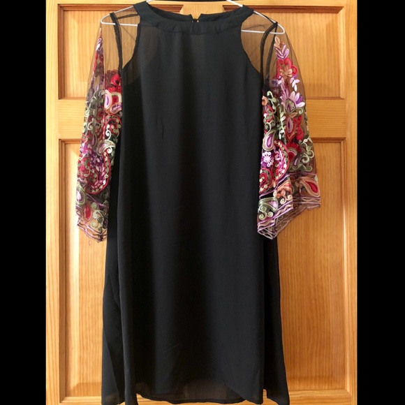 NWOT Black Tunic Dress with Embroidered Sleeves - Picture 1 of 3
